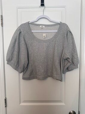aerie Gray Puff-Sleeve Cropped Sweat Top